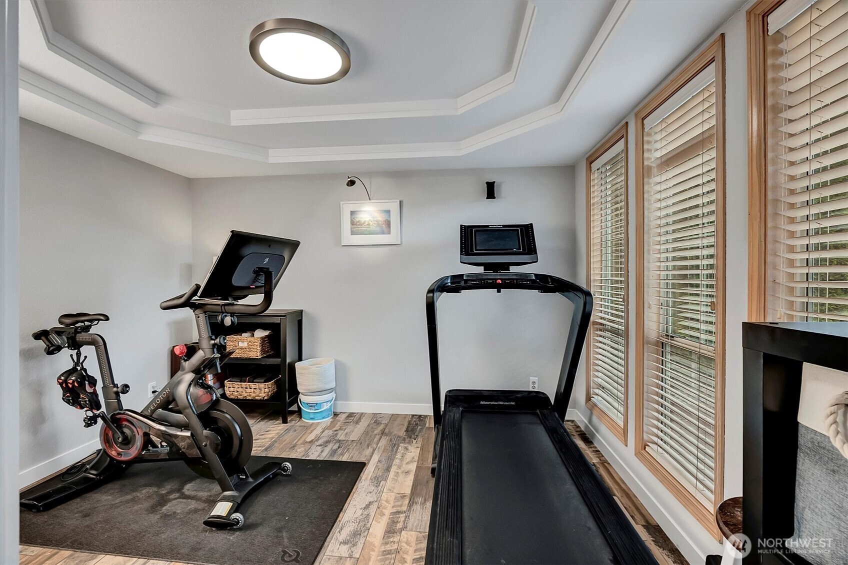 Dining room currently used as workout area