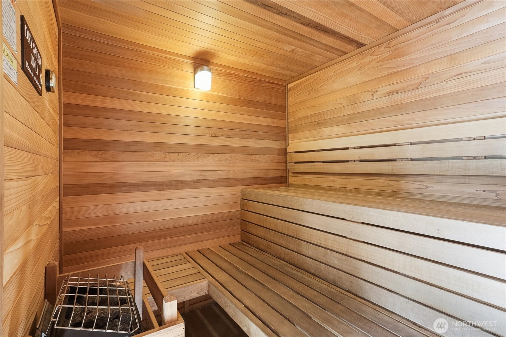 Sauna just outside of the gym, near the outdoor spas.