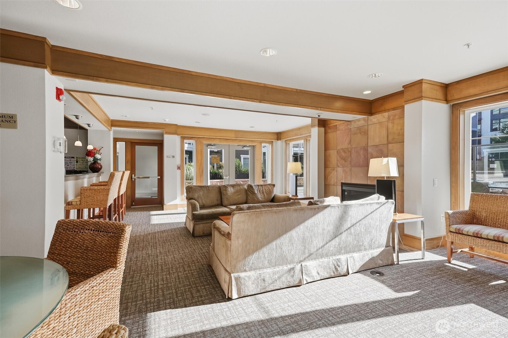 Ballard Place lounge that leads to the south facing patio.