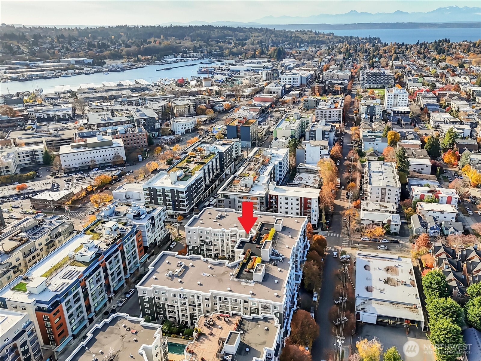 Looking west, with downtown Ballard just a few blocks to the upper left.