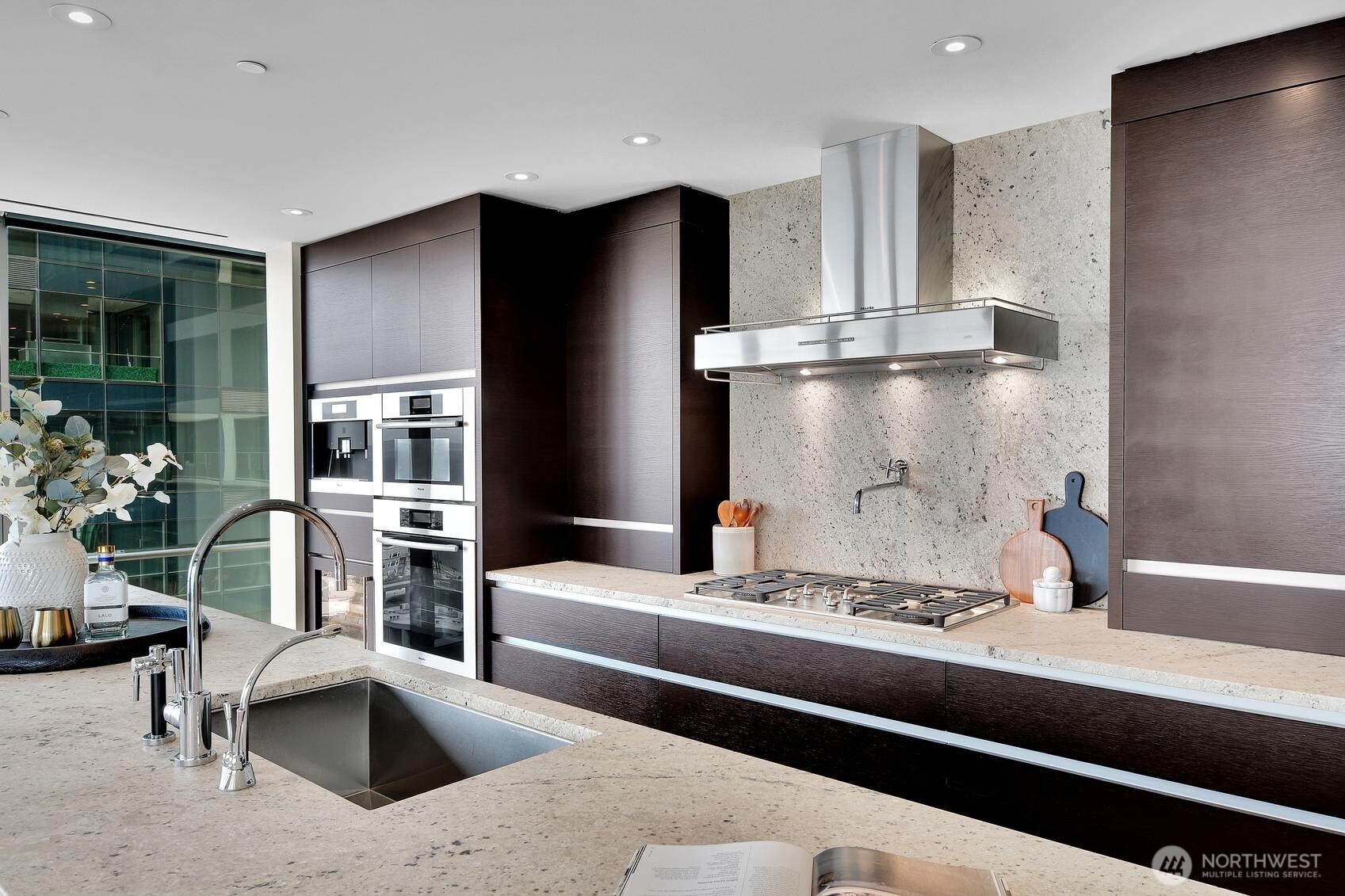 A closer look at the stainless steel appliance package in the Unit 1206 kitchen