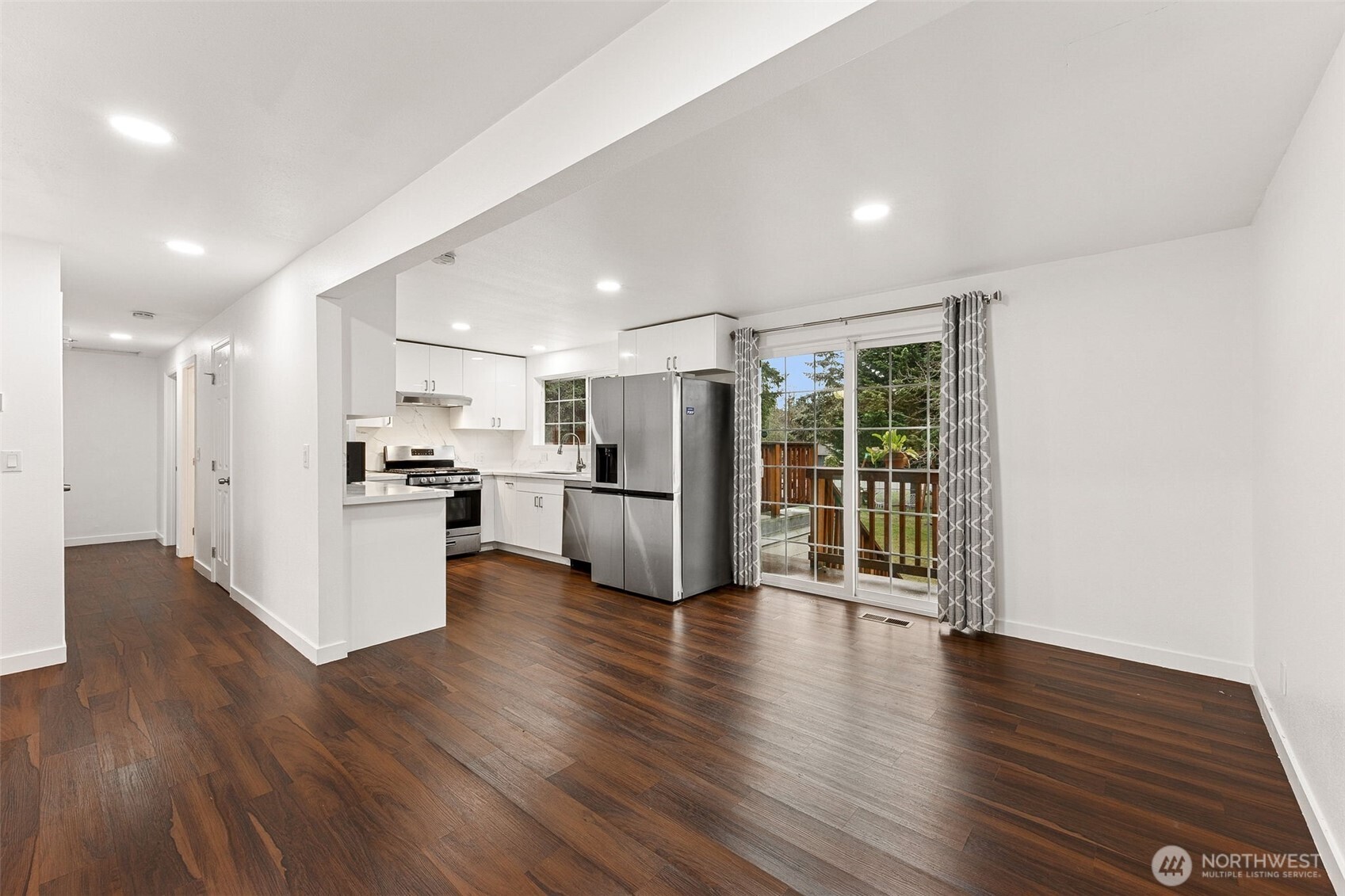 Main living, kitchen and dining room.