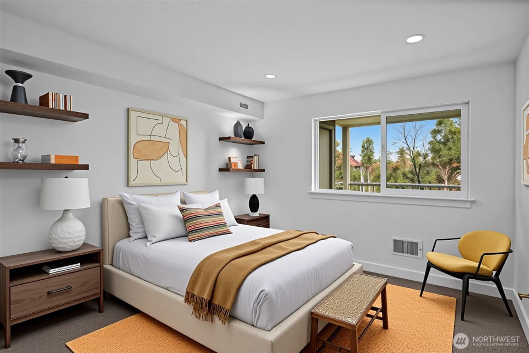 Primary bedroom with new carpet and fresh paint.