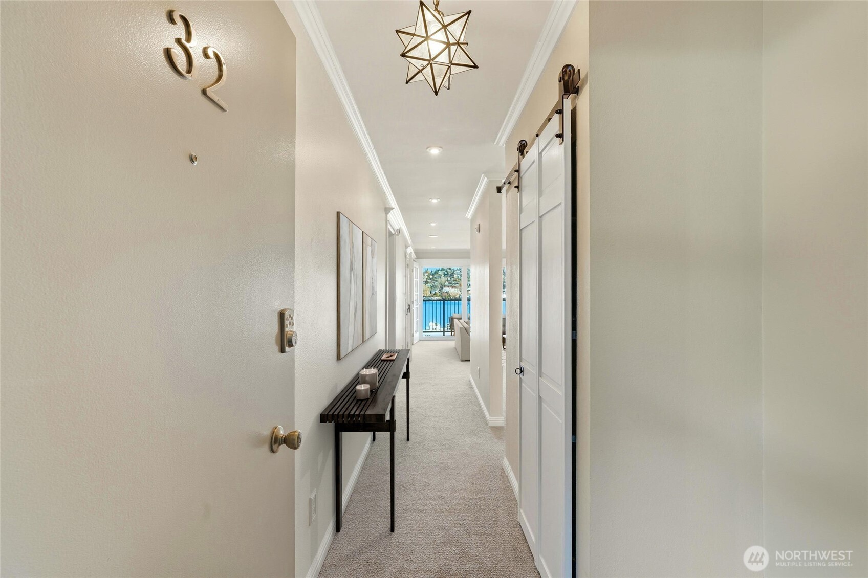 Charming entryway with direct sightlines to the living area and views beyond.