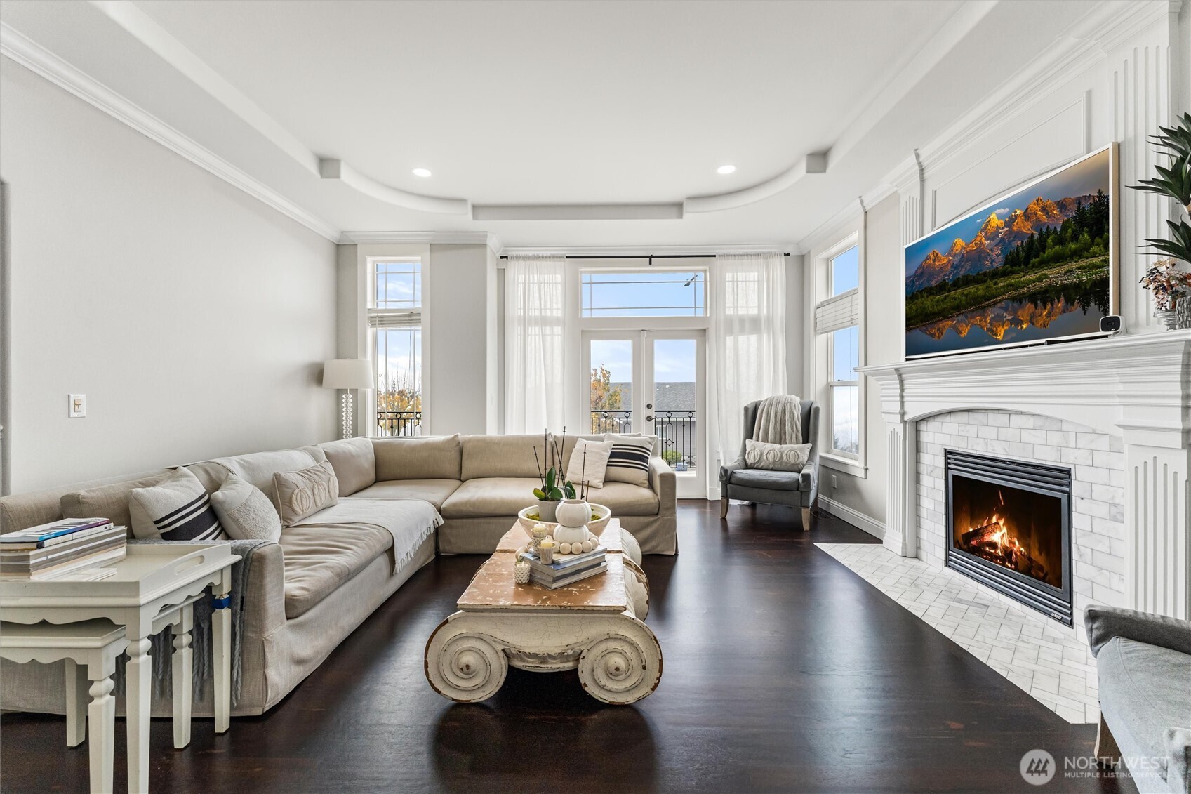 Office with fireplace