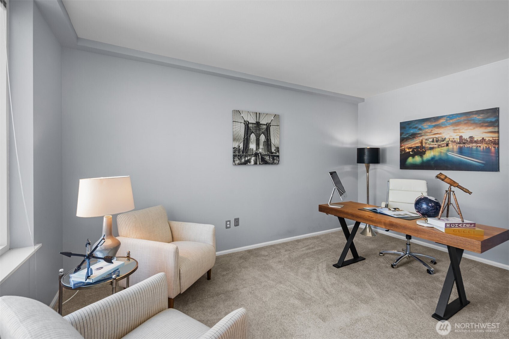Multi-functional den, perfect as a home office or a 3rd bedroom in this 1,754 sq ft condo at Bellevue Pacific Tower.