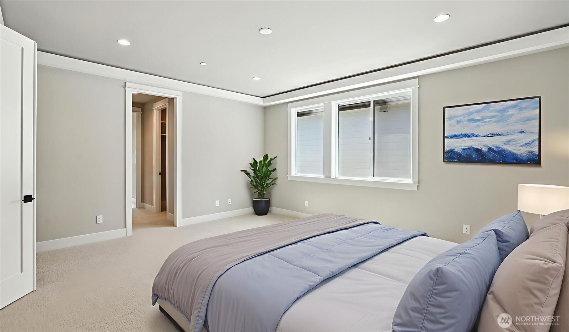 Primary Suite is spacious enough to accommodate your king-size bedroom set and then some! Virtually staged.