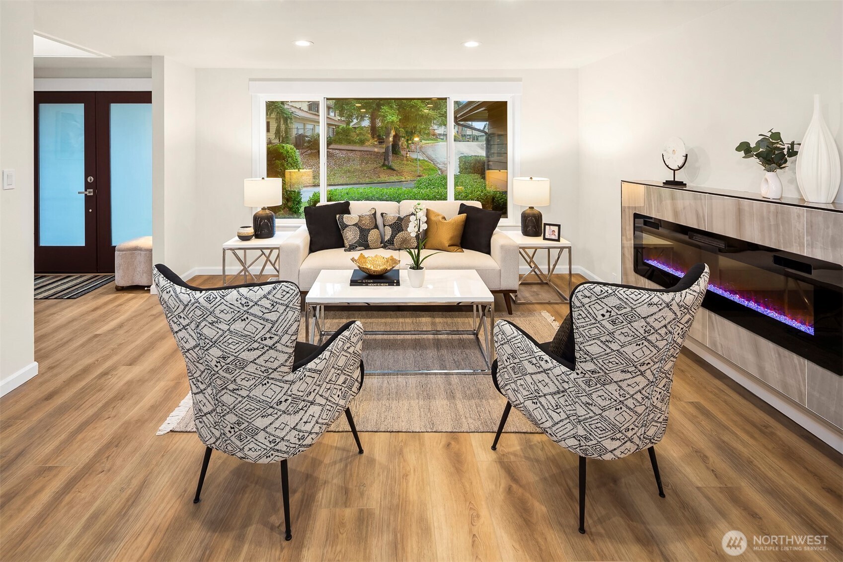 There are 3 fireplaces - The Electric LED Fireplace here in the Great Room adds warmth as well as style!