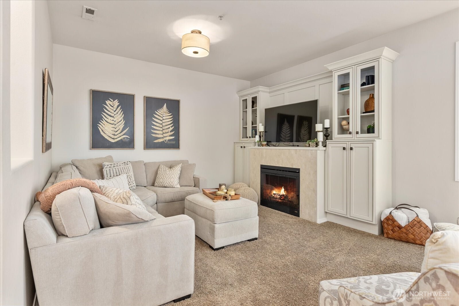 Tastefully updated living space with built ins