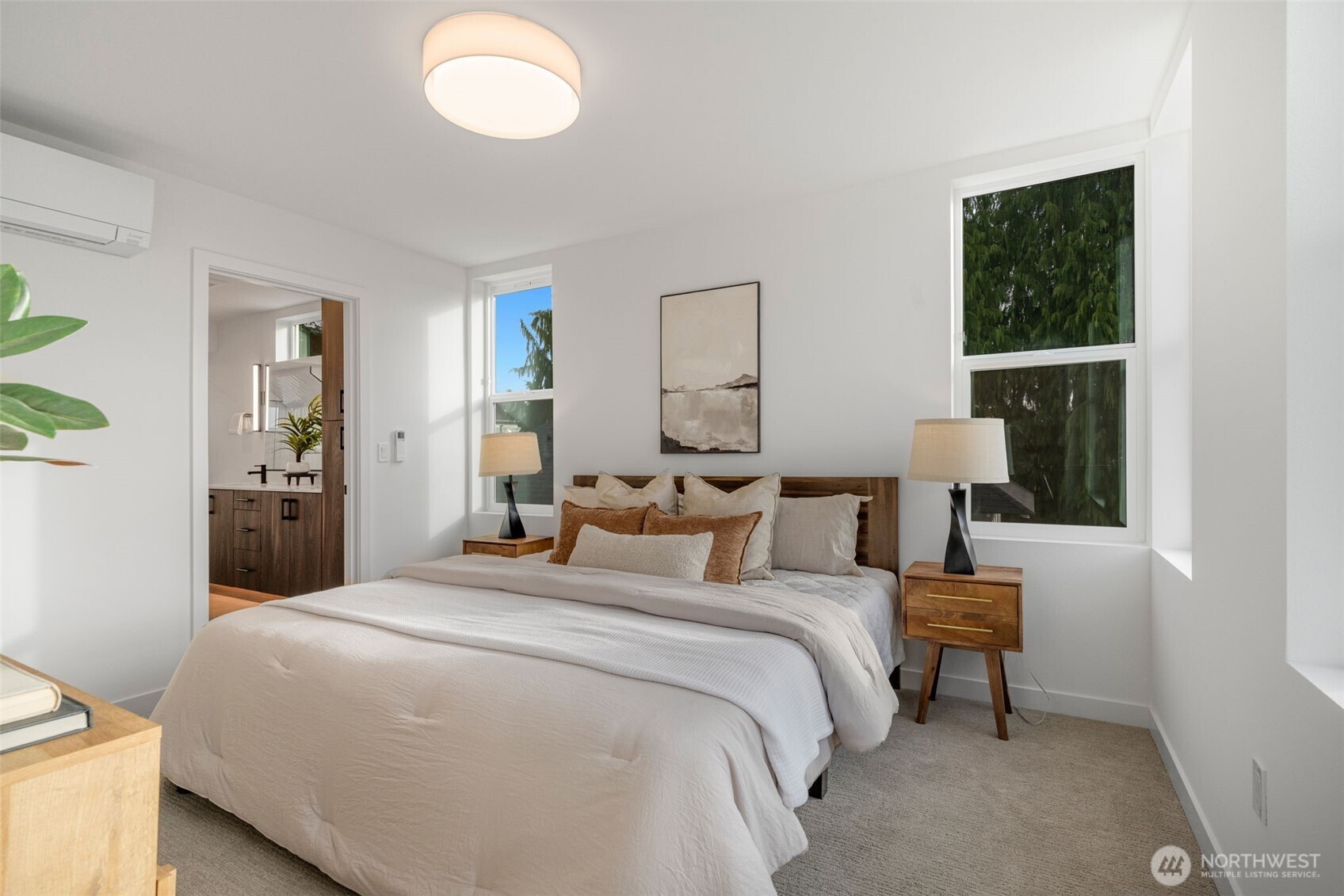 Third level is the Primary Suite (staged with a King Size bed!), includes en-suite Bathroom & walk-in closet.   Photos are of model home of same floorplan. Color schemes will vary.