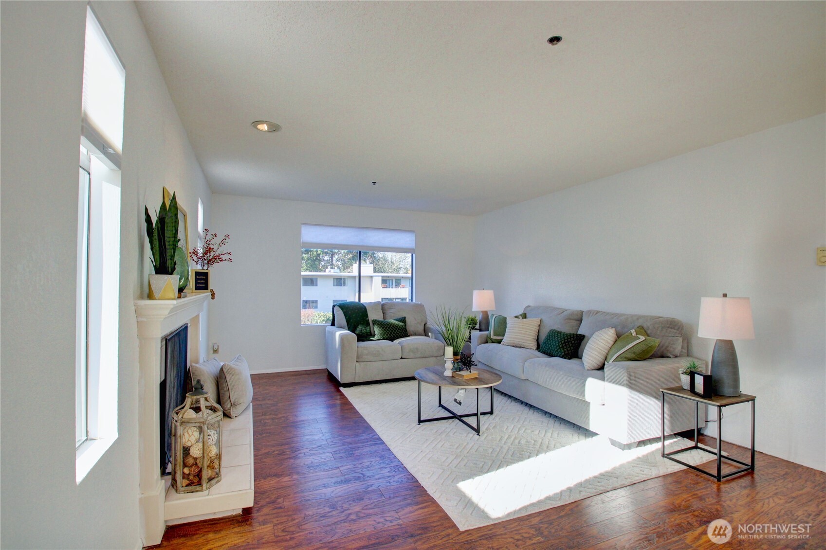 Spacious living room with beautiful hardwoods