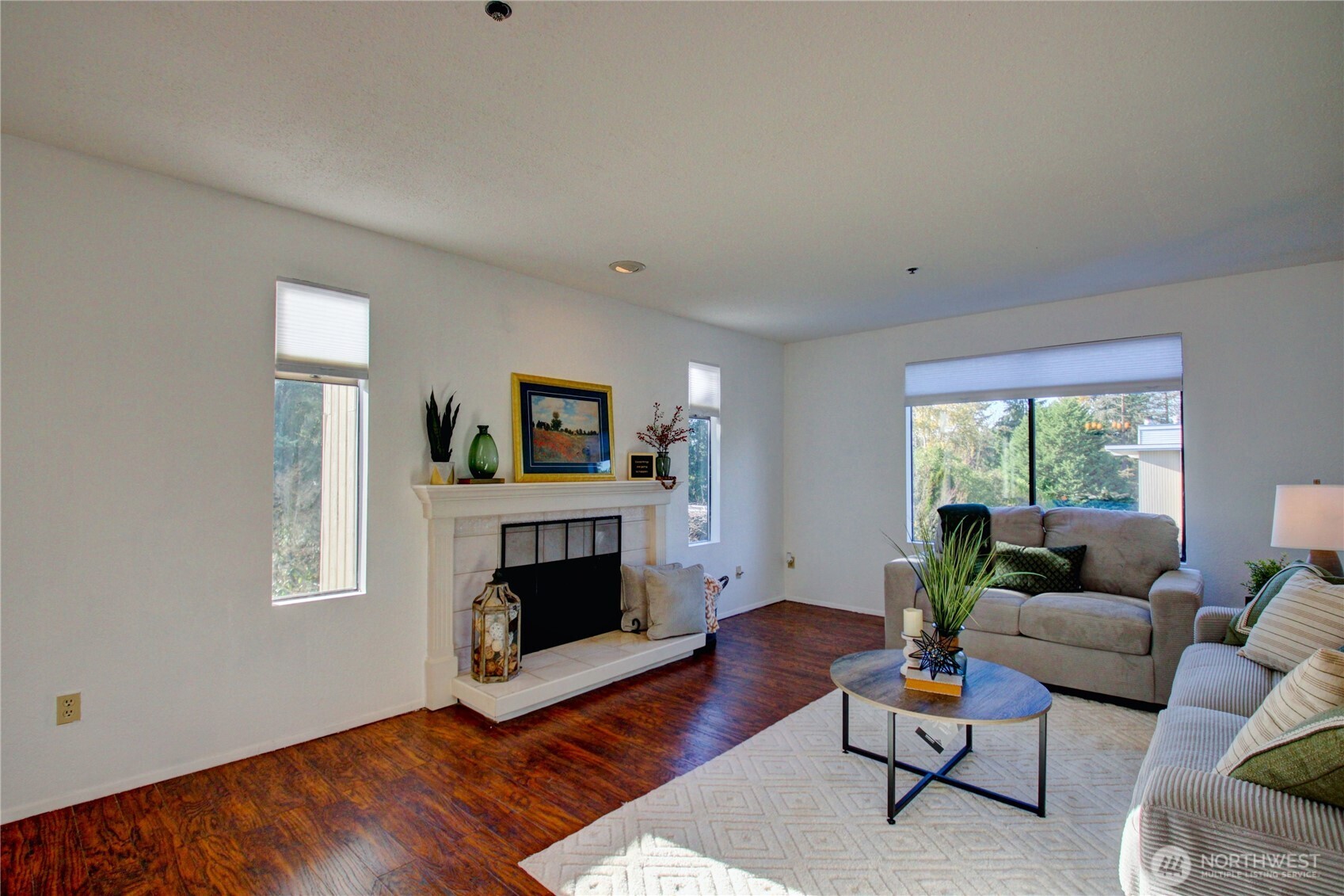 Lovely wood burning fireplace to cozy up to.