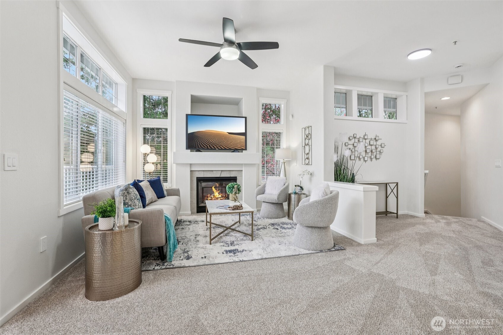 Cozy up by the fireplace