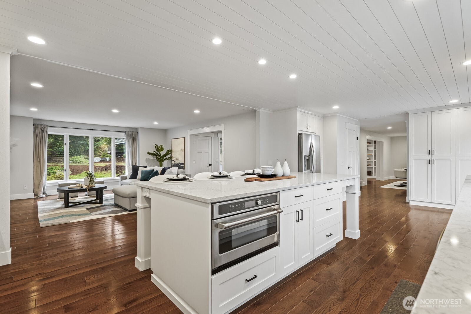 View from the kitchen looking into the family room