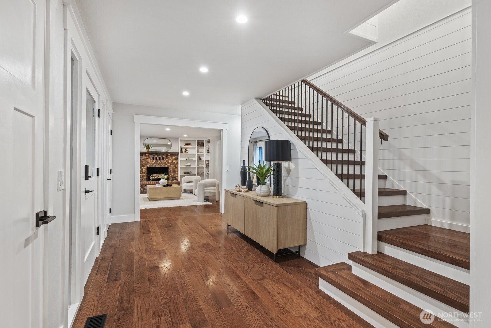 Hardwood floors and new stairs and railings