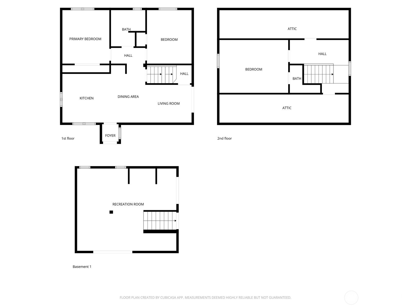 Floor plan shows all three levels