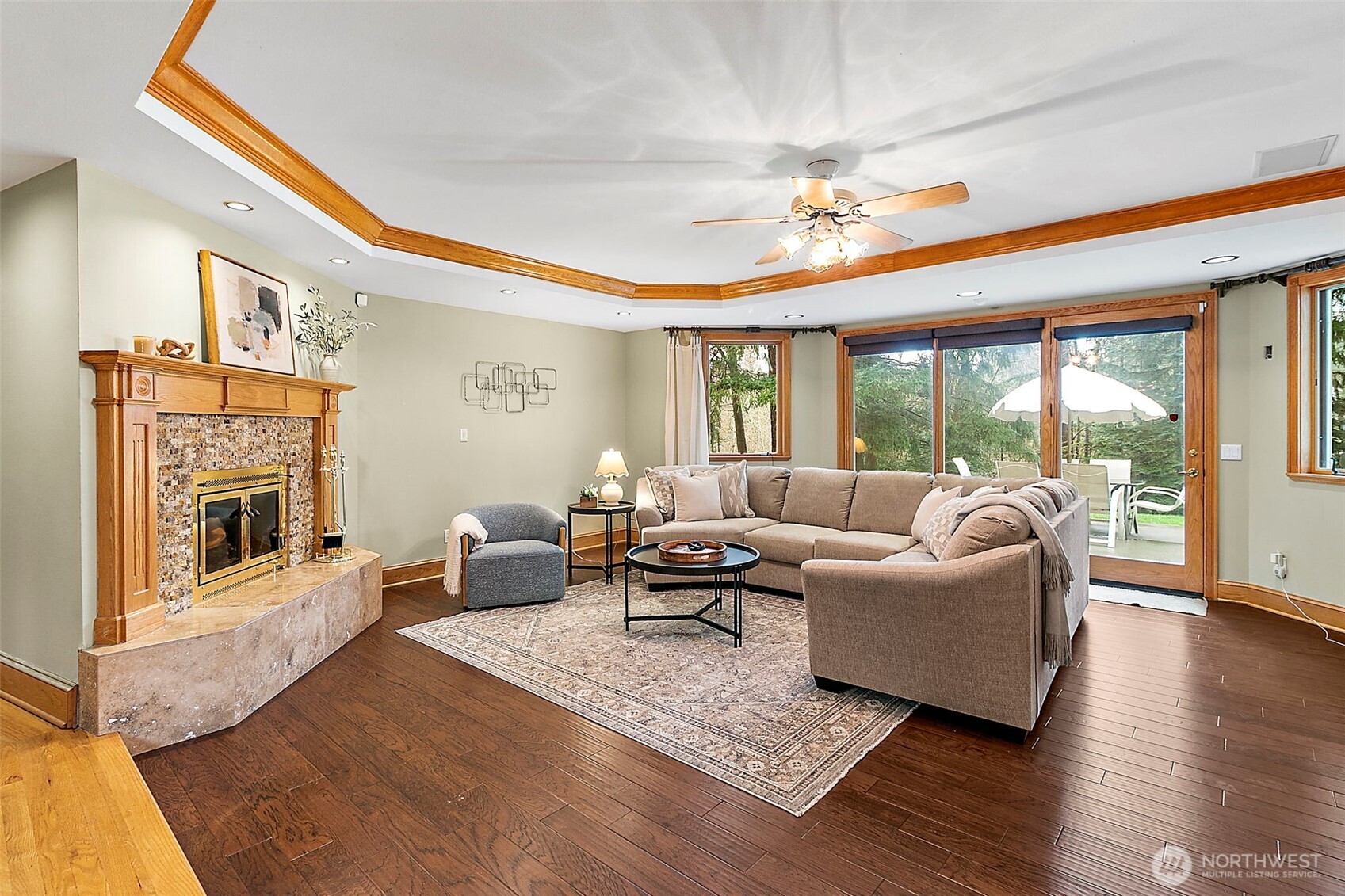 Wood burning fire place in the living room.