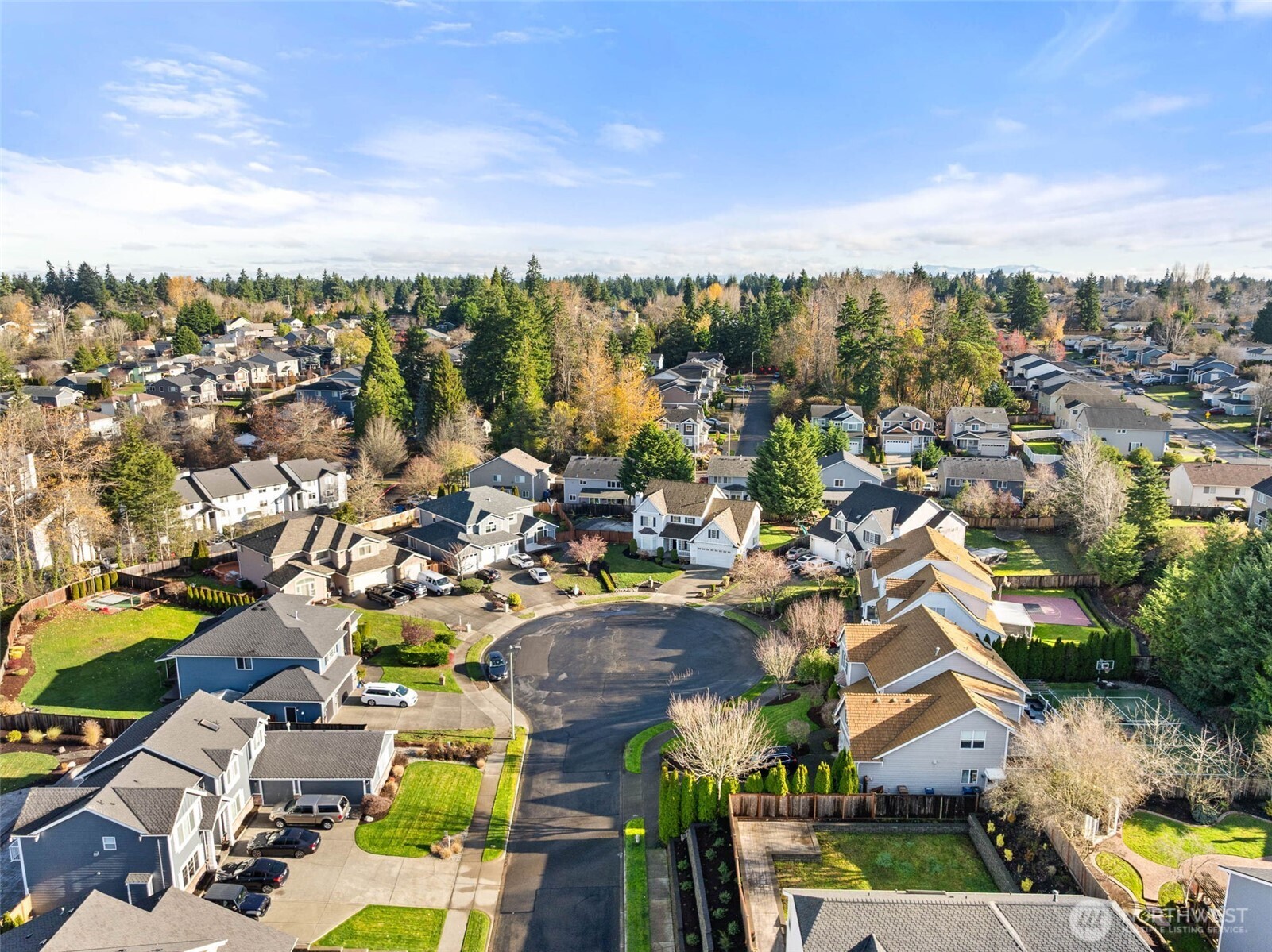 Overhead with home at the end of the cul de sac.