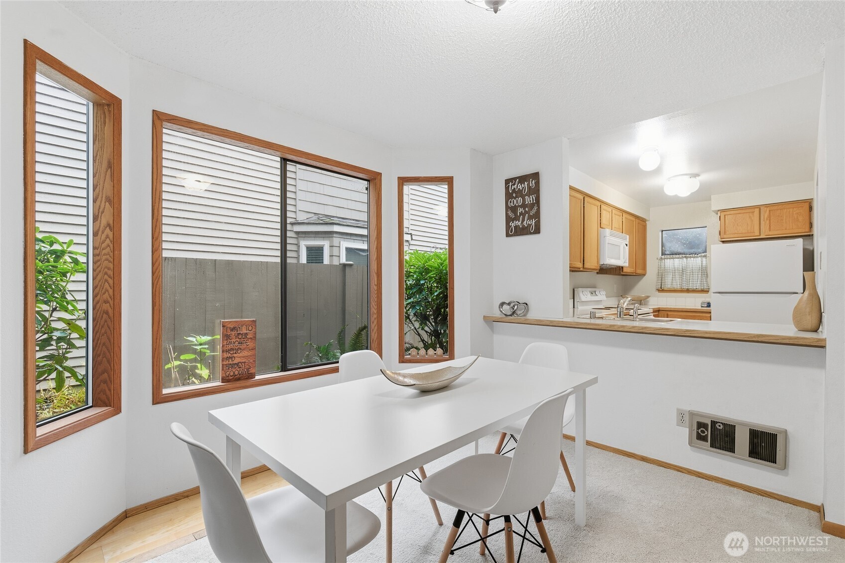 dining area with windows