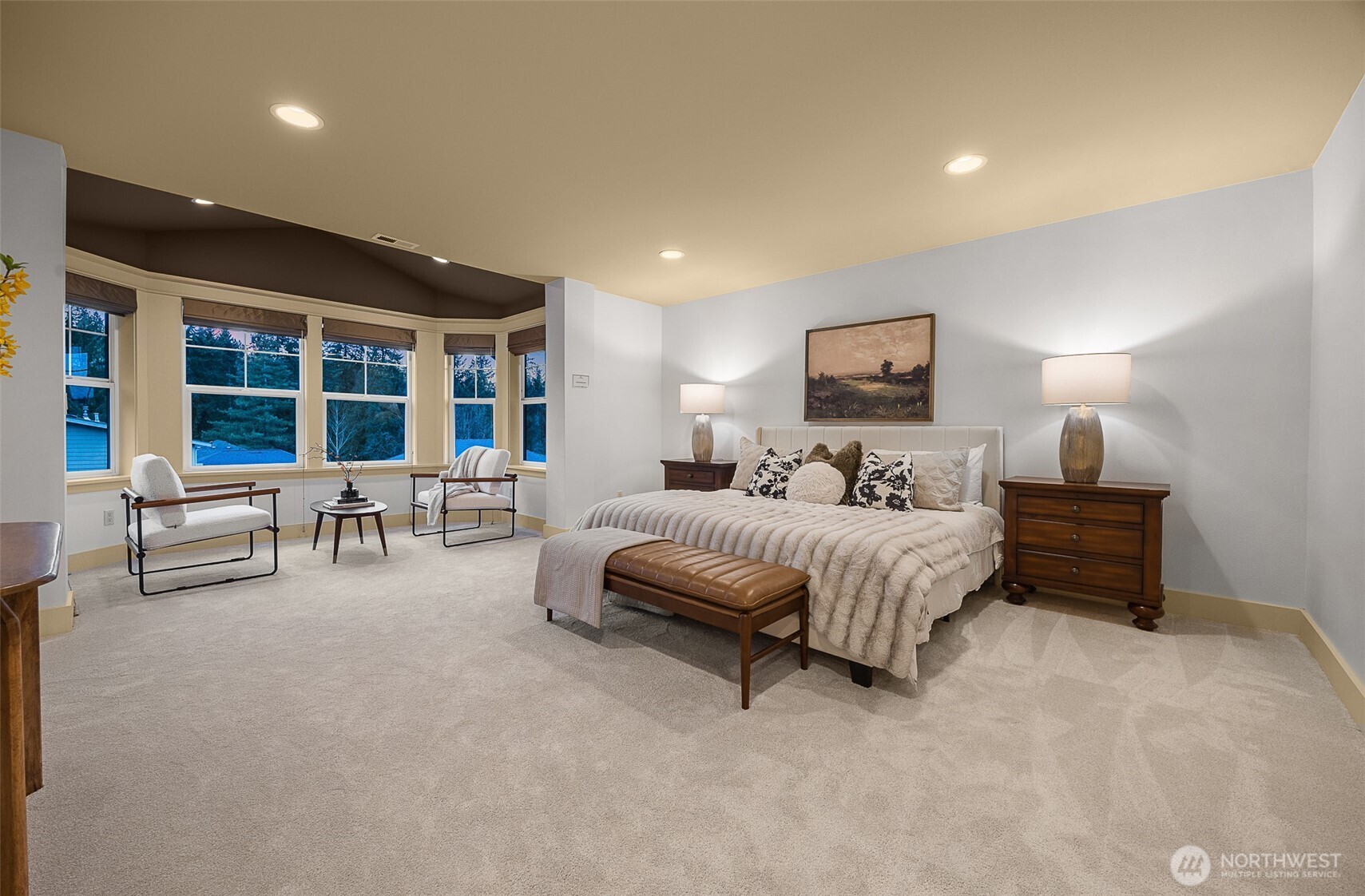 Upper level skylights and high ceilings; alcove spolights