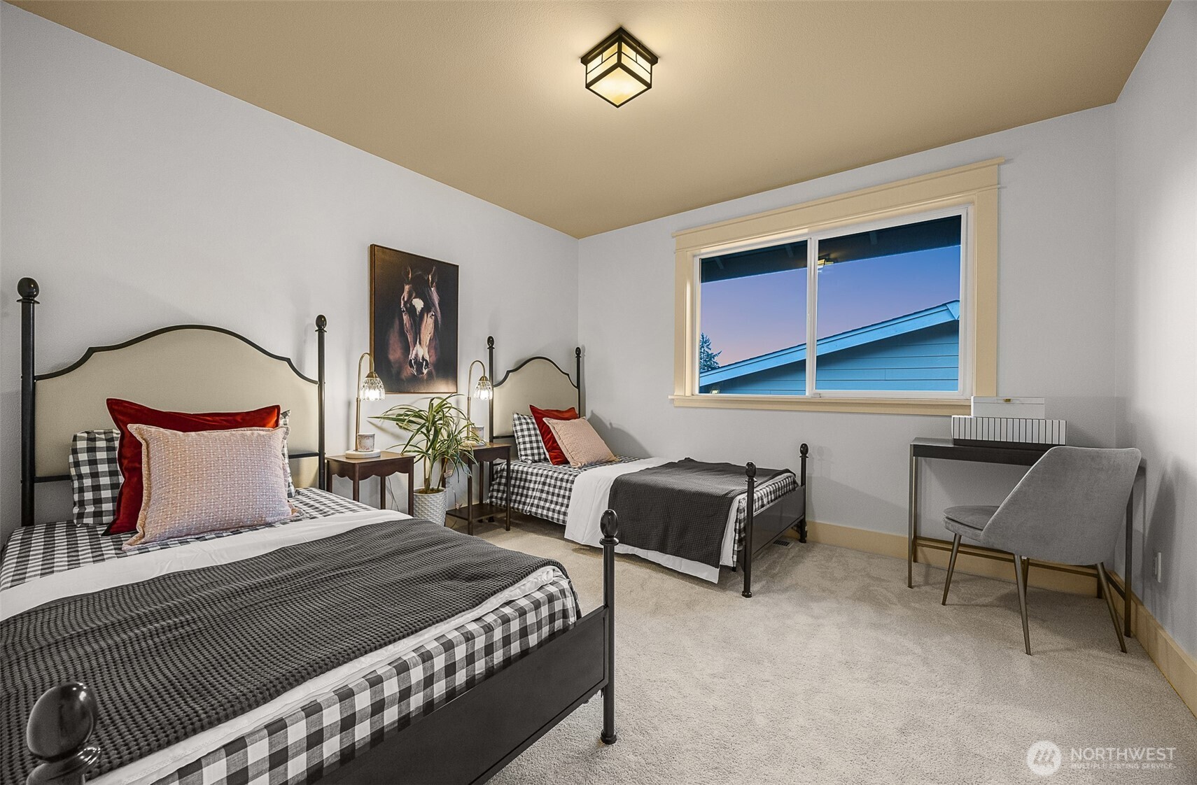 A large bedroom with custom closet