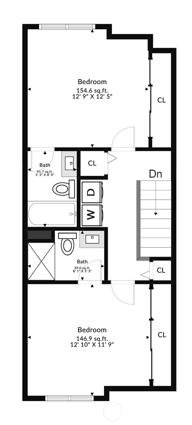 Upper level with two ensuite bedrooms, each with large closets. Wash and dry clothes in the laundry area, and there's still room for linens in the upstairs linen closet.