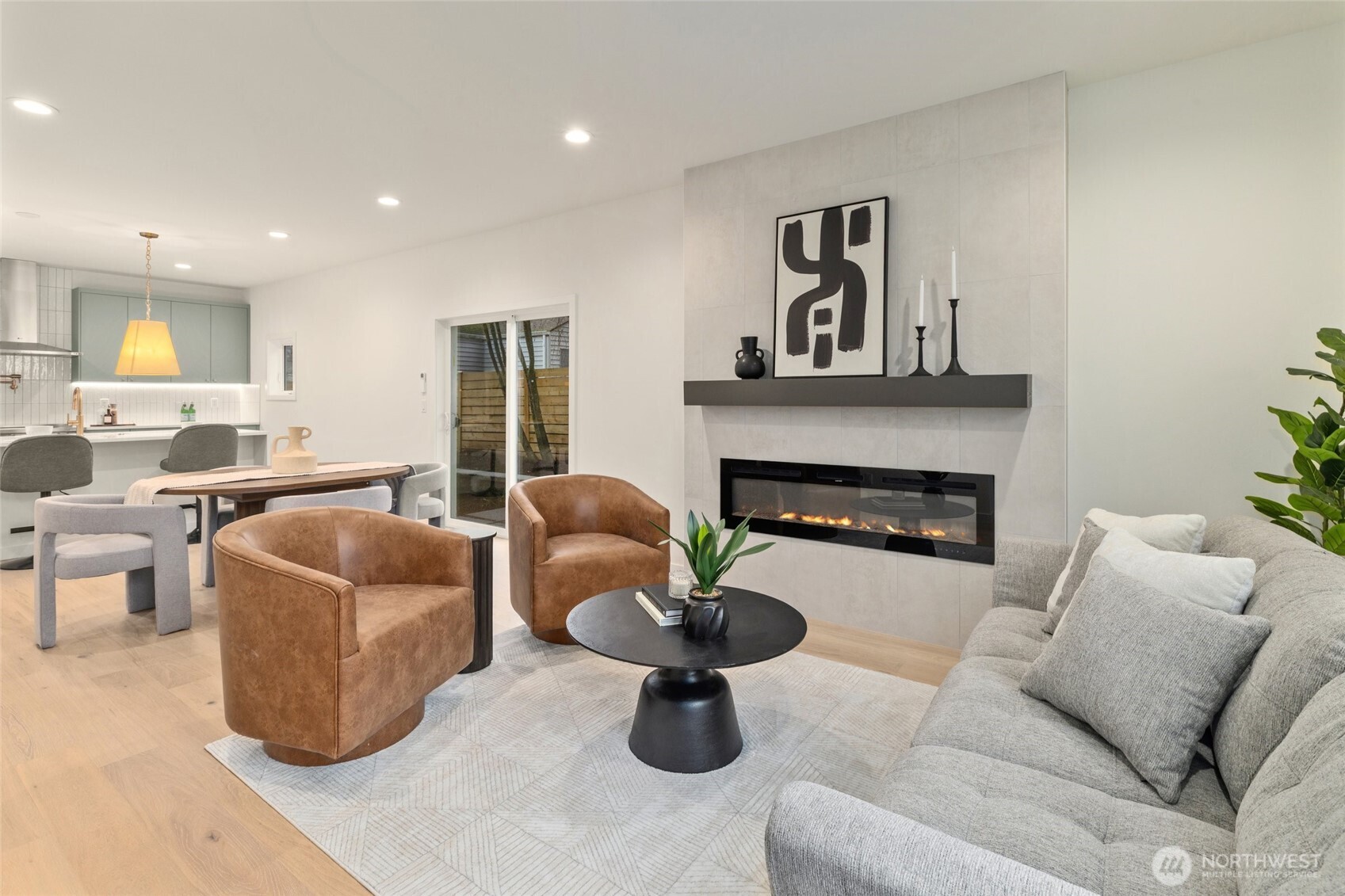 Living room with cozy fireplace