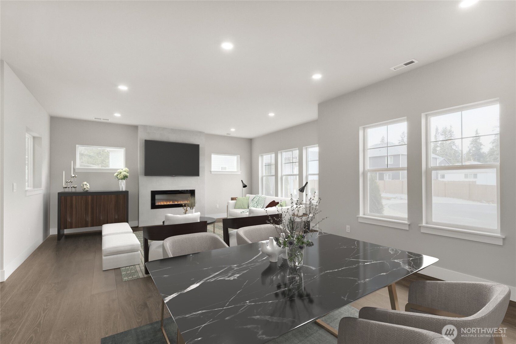 Virtually Staged Dining Nook and Great Room - Photos are for representation only.  Features, colors and selections may differ from photograph. See site agent for details.