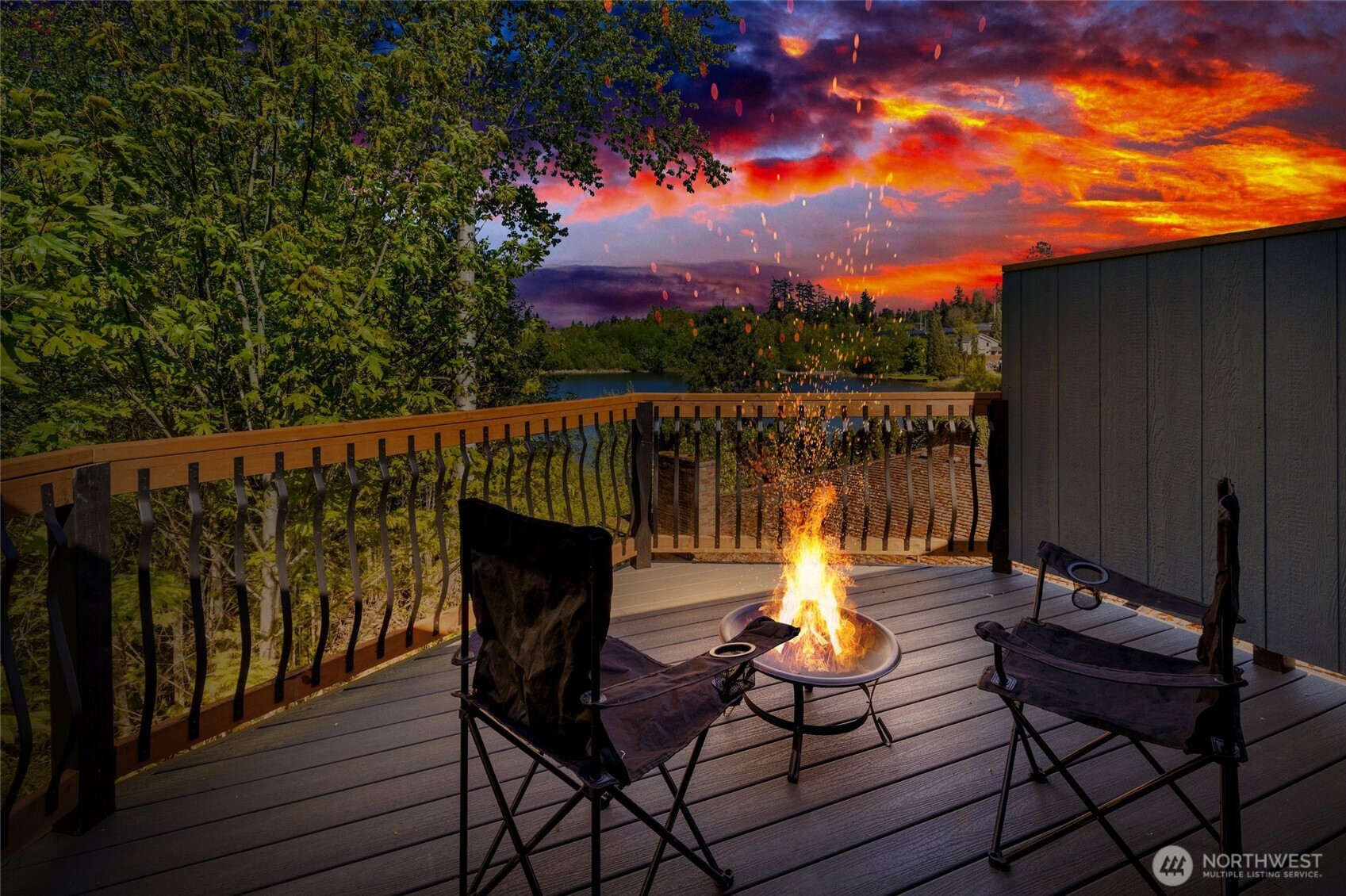 Private Primary suite deck looking over Halls Lake.