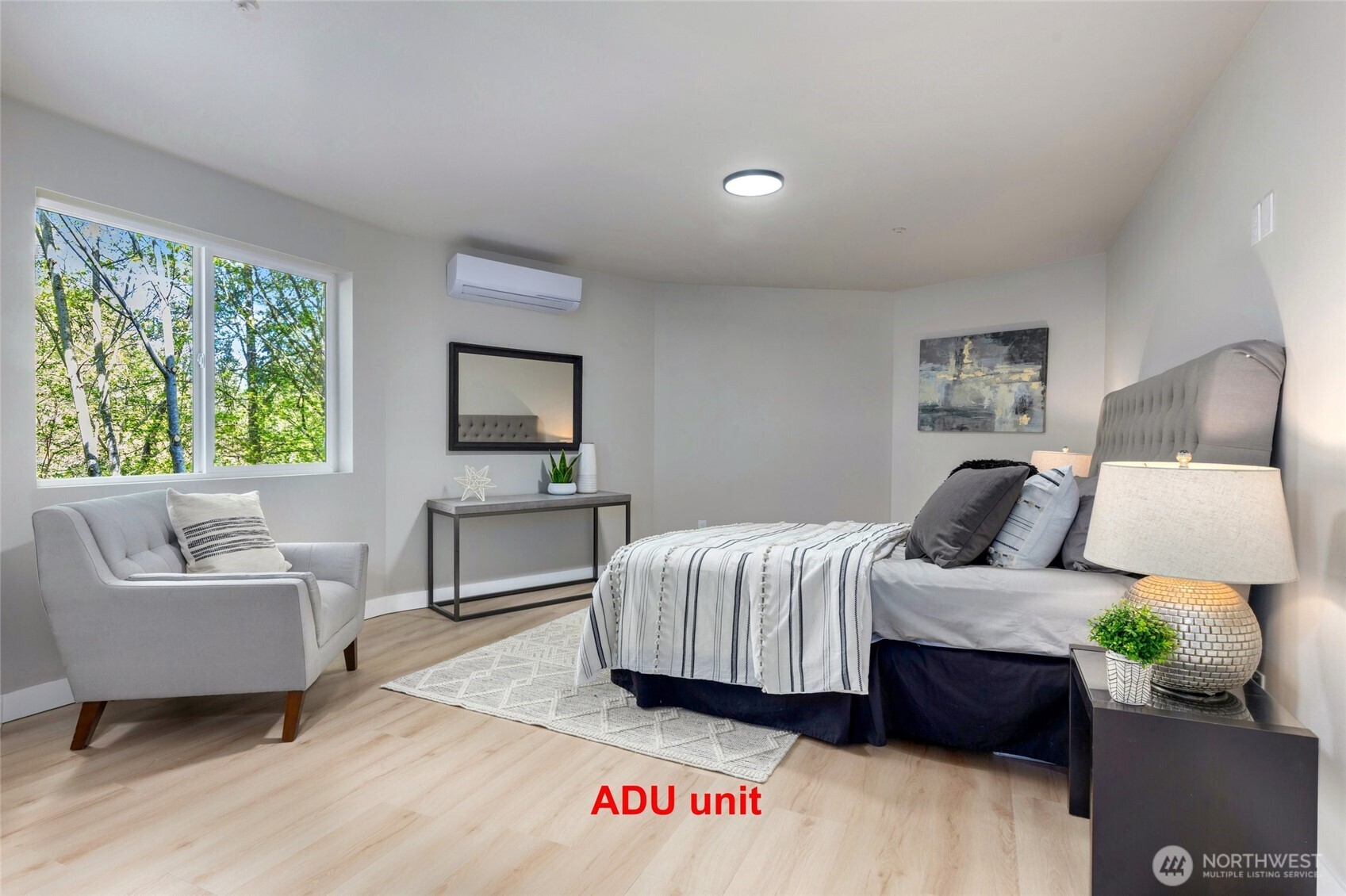 Large ADU bedroom with its own view of the forever greenbelt.