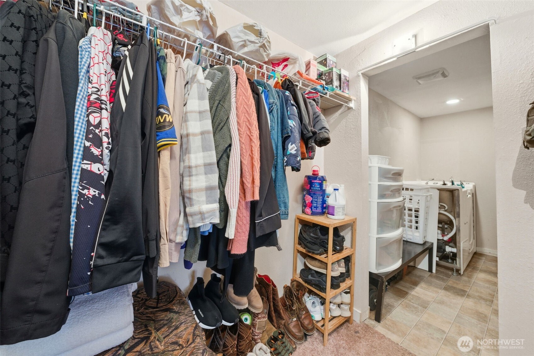 Walk-in closet in the rental unit.