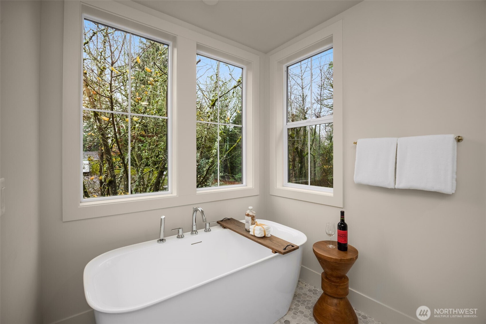 Primary soaking tub wired for tub lighting.