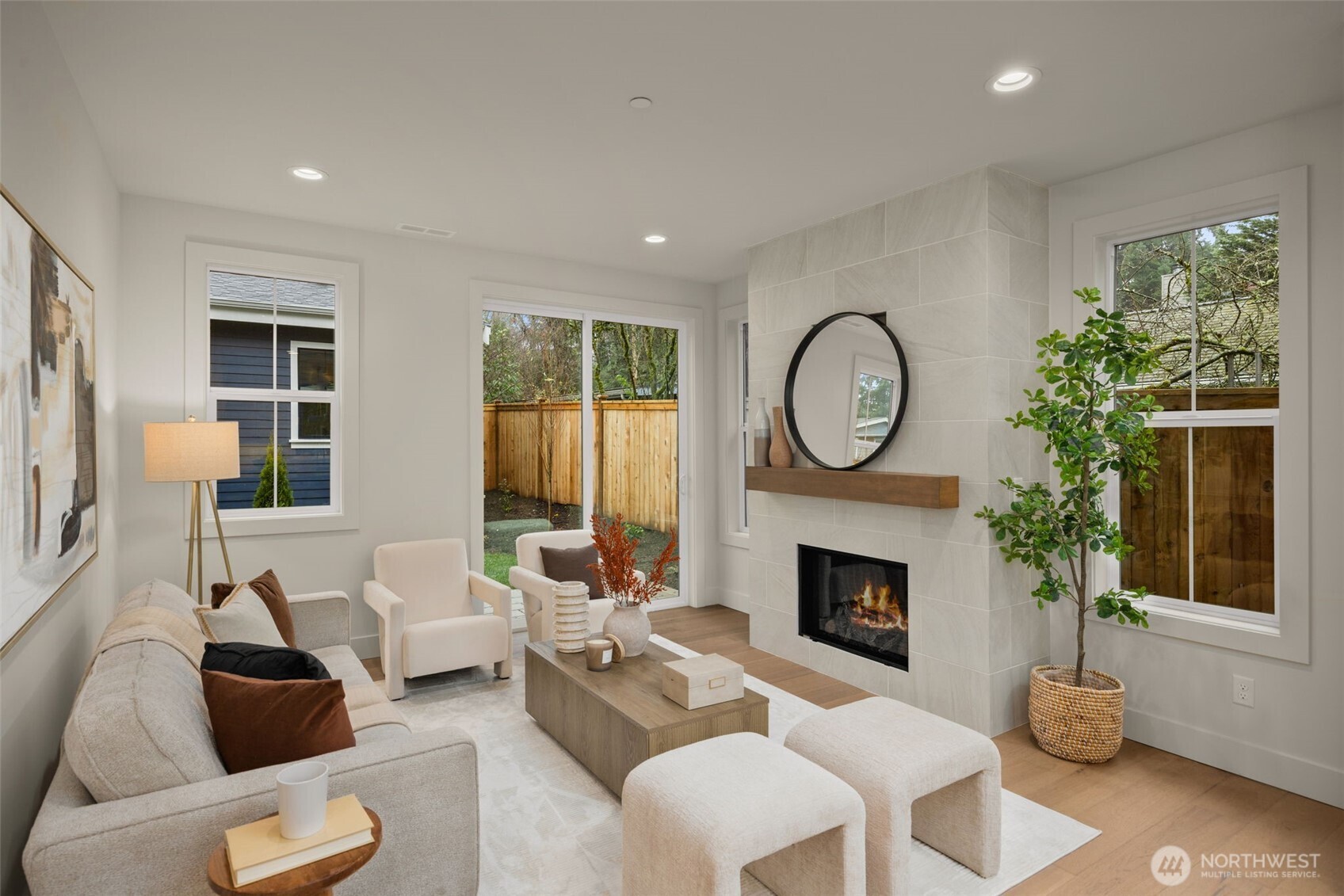 Living room with recessed lighting