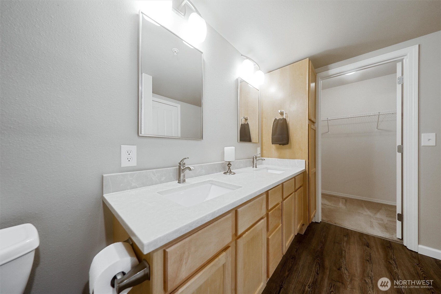 Large walk-in closet off of the bathroom