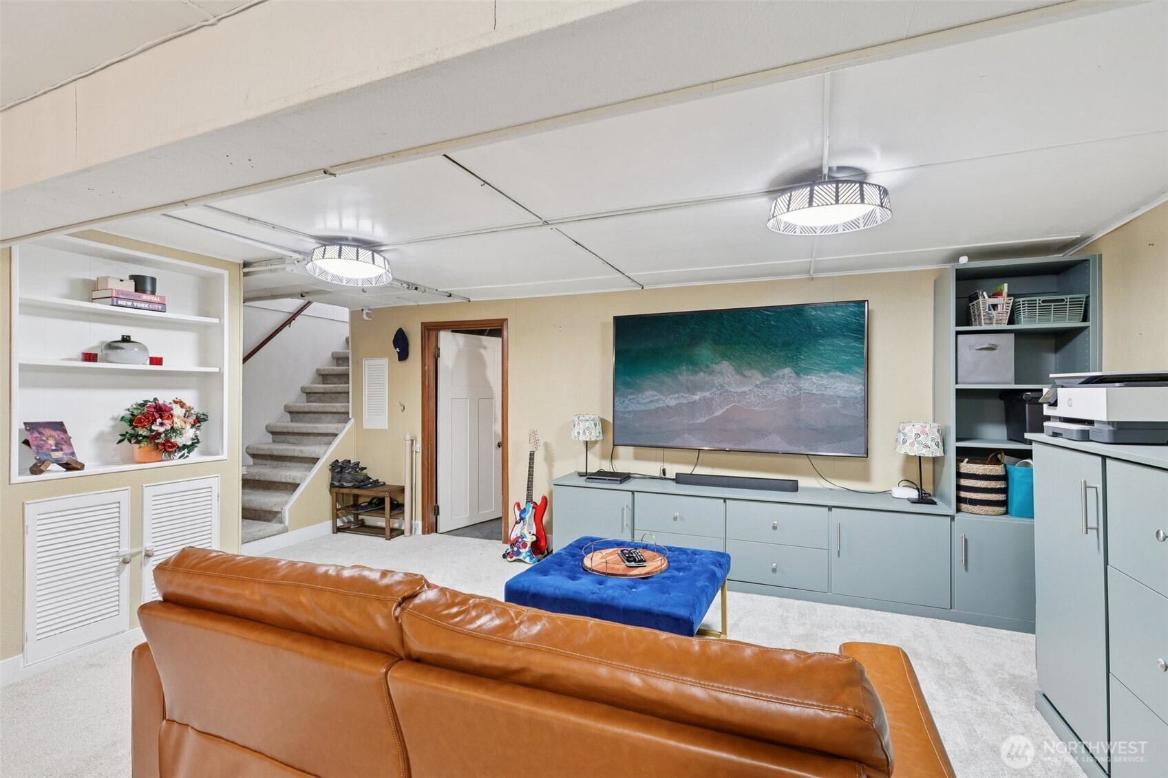 large living room in the lower level