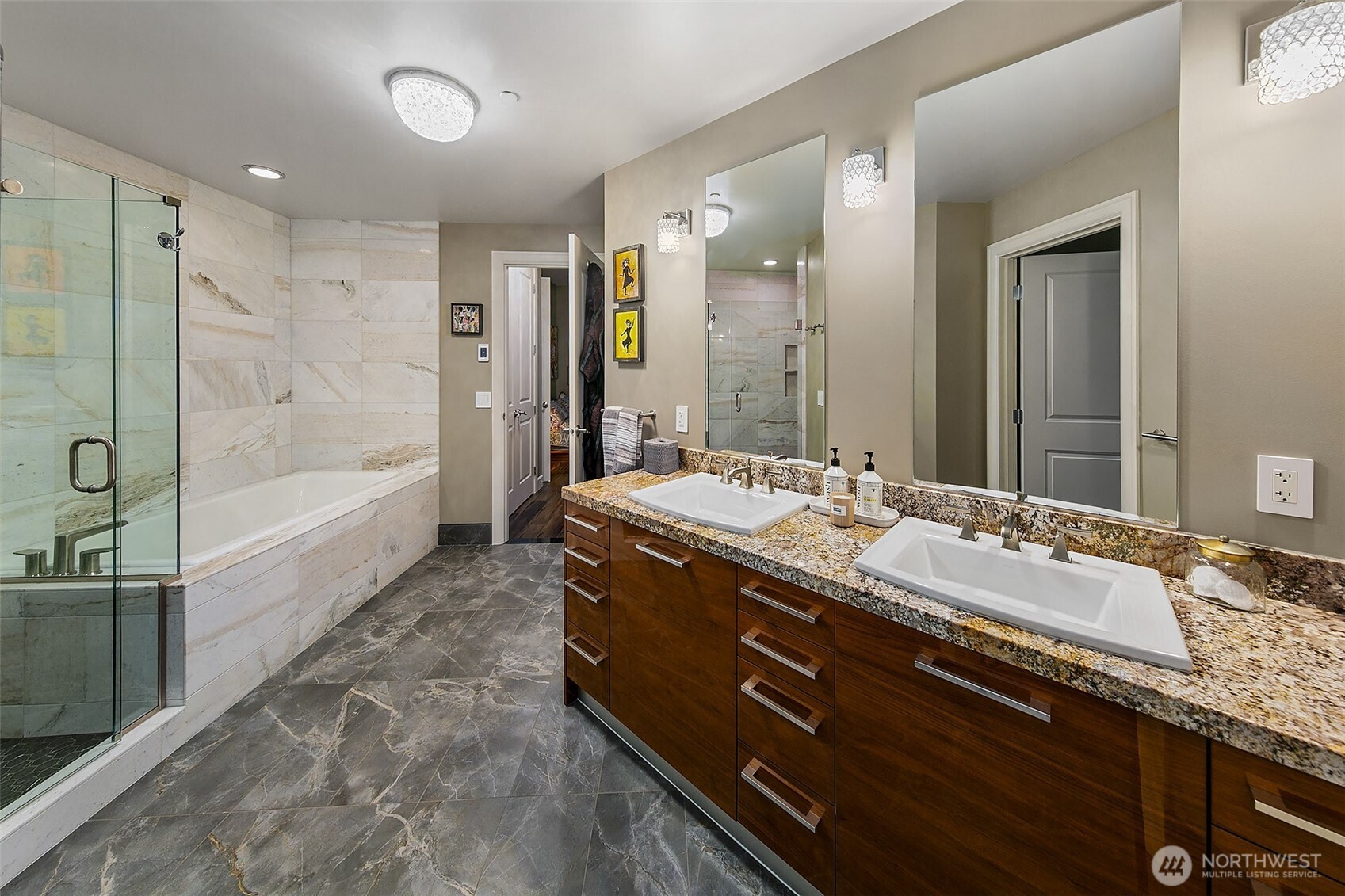 refreshed bathroom with new stone and back splash