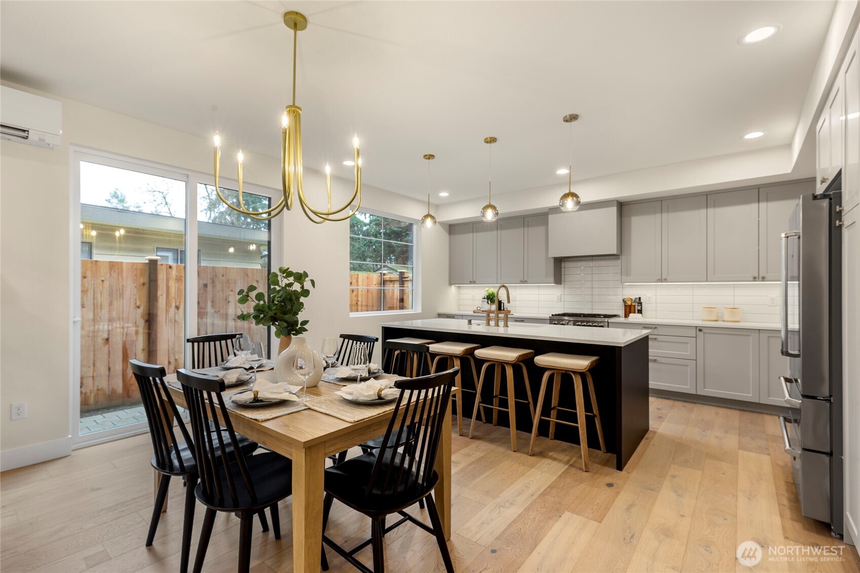 Dining room has quick access to sliding glass door.