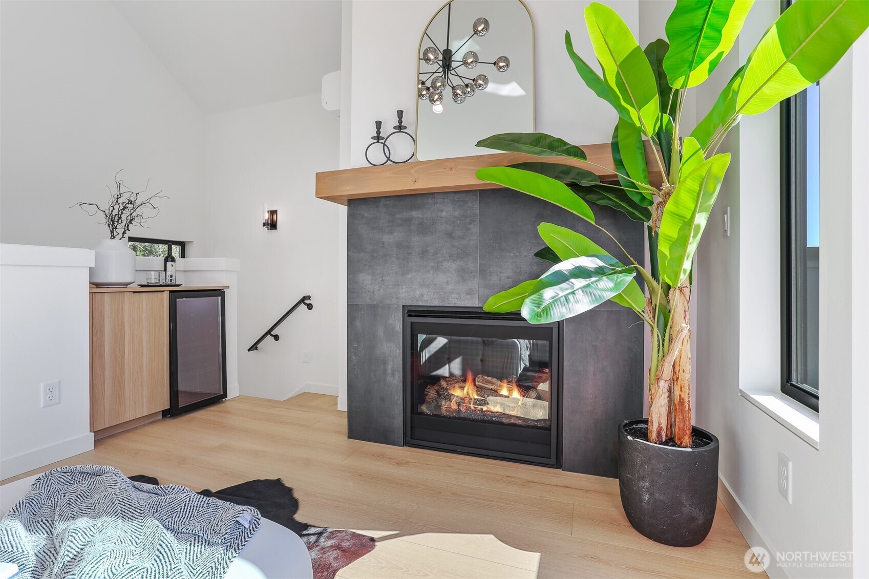 Gas Fireplace, Wine Fridge