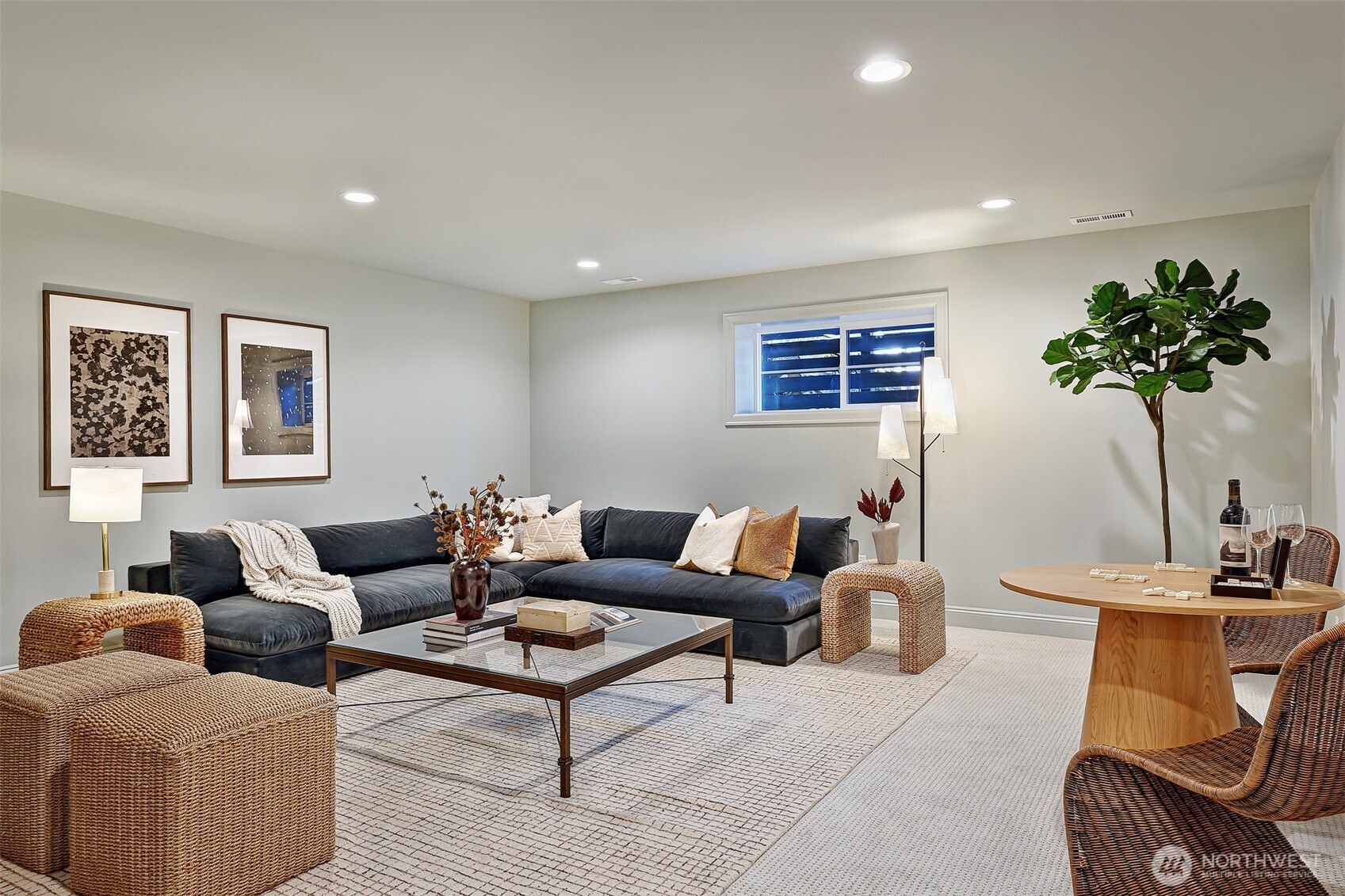 Lower level rec room / media room / game room has lots of space to work with.