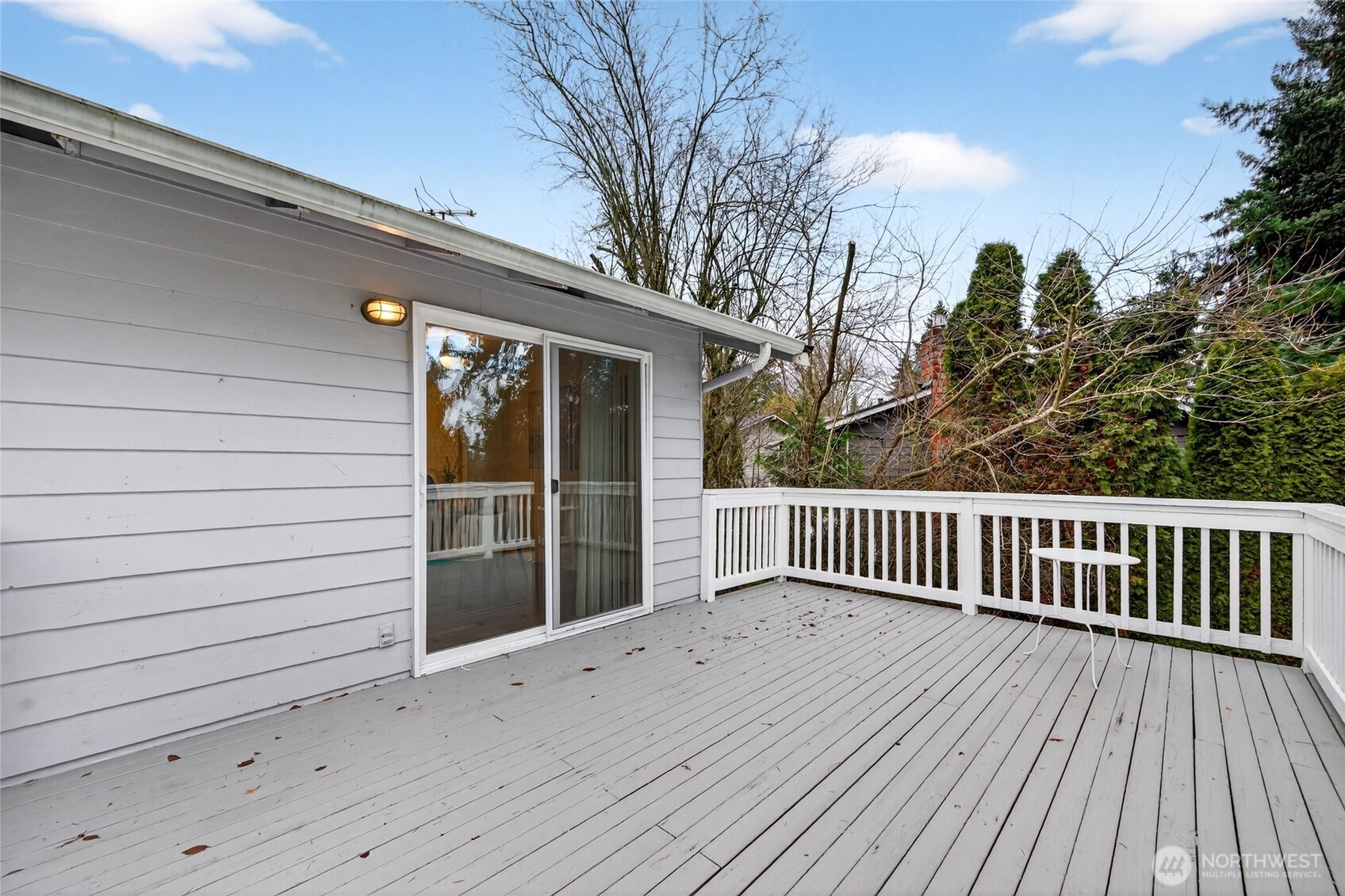 Large back deck with fresh paint