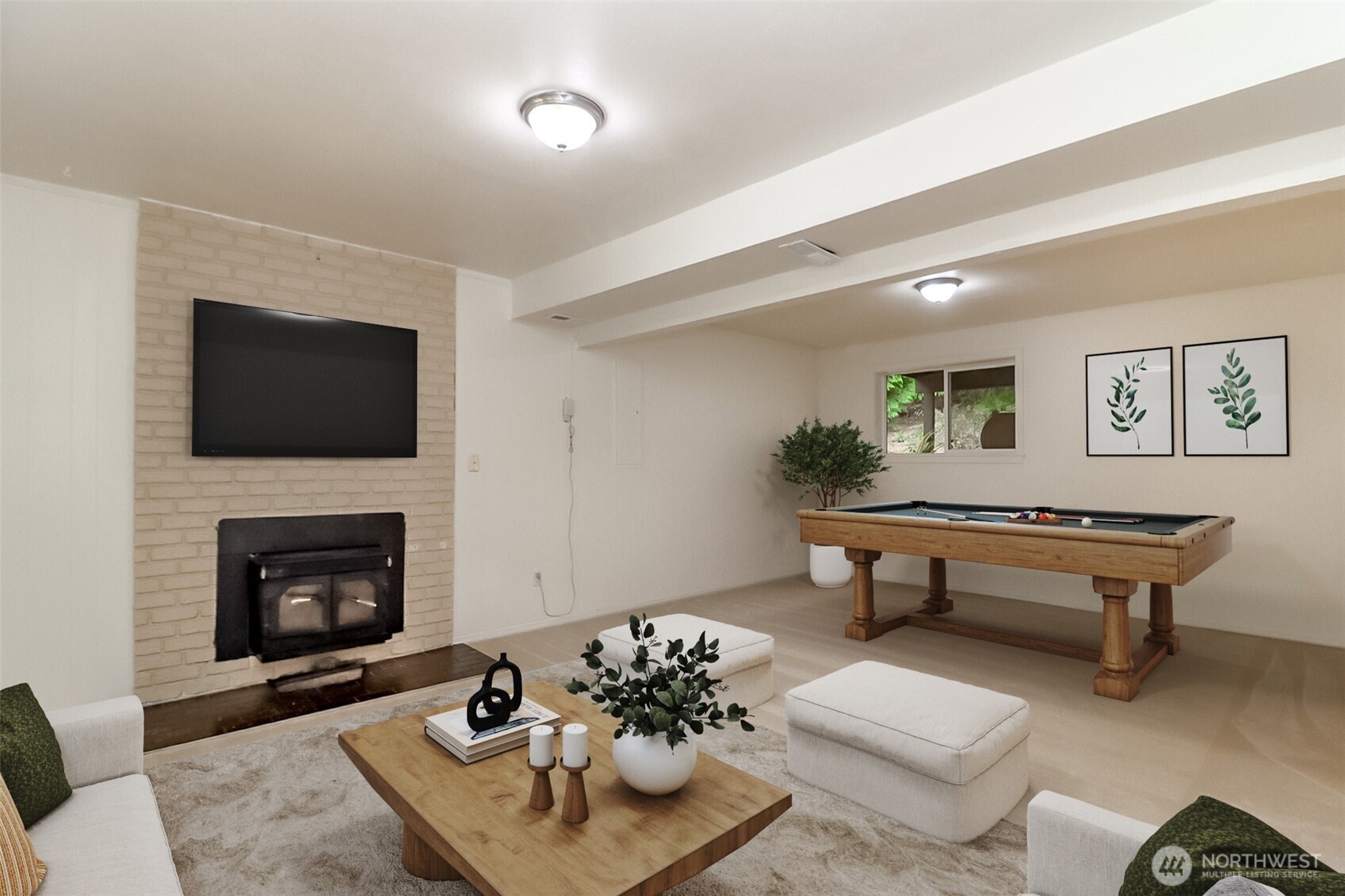 Lower floor family room/rec room - virtually staged