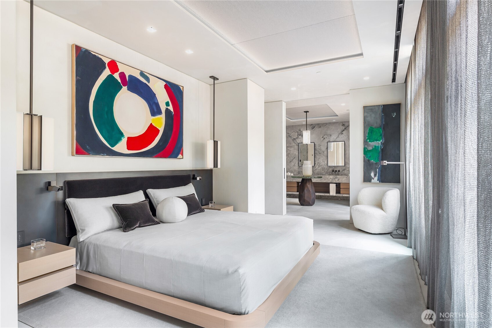 Primary suite with built-in bed and nightstands.