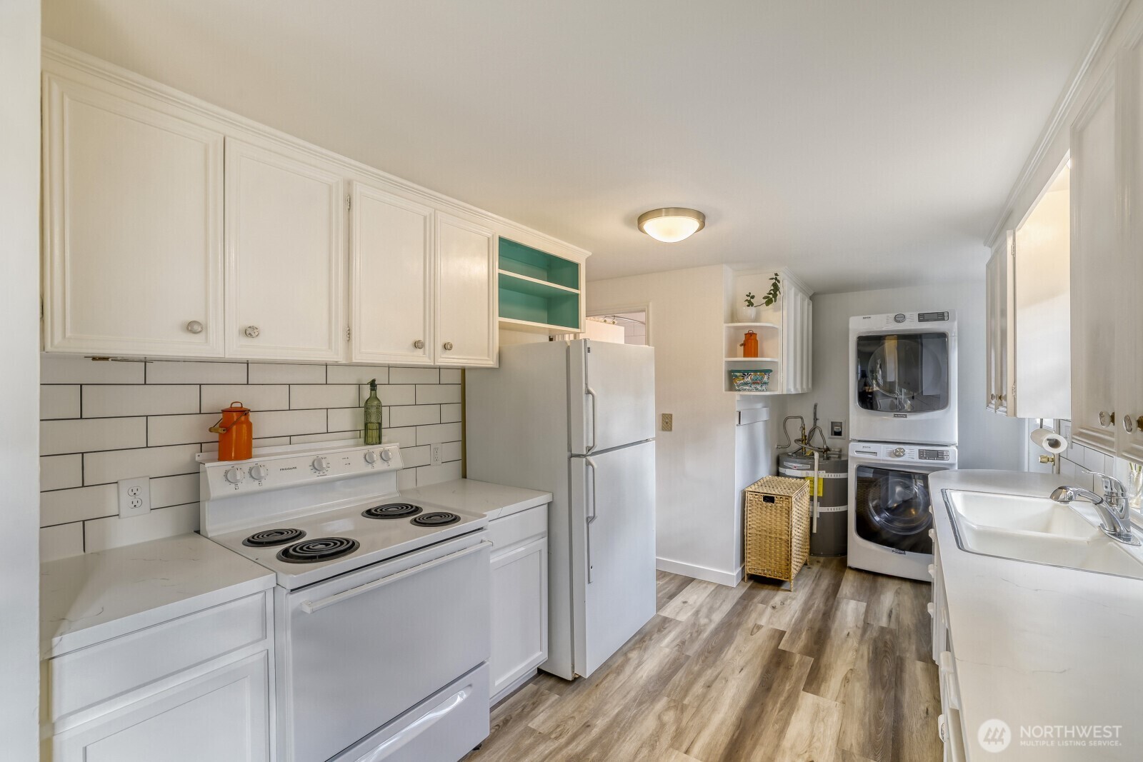 Stylish white cabinetry.