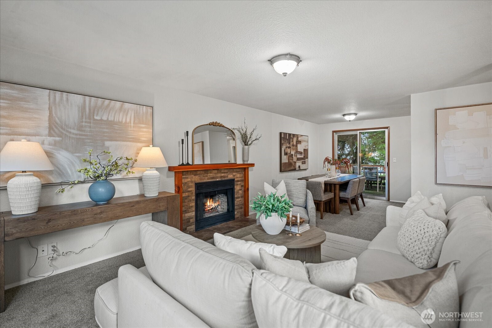 This inviting space is warm and cozy, yet large enough for all to gather in.