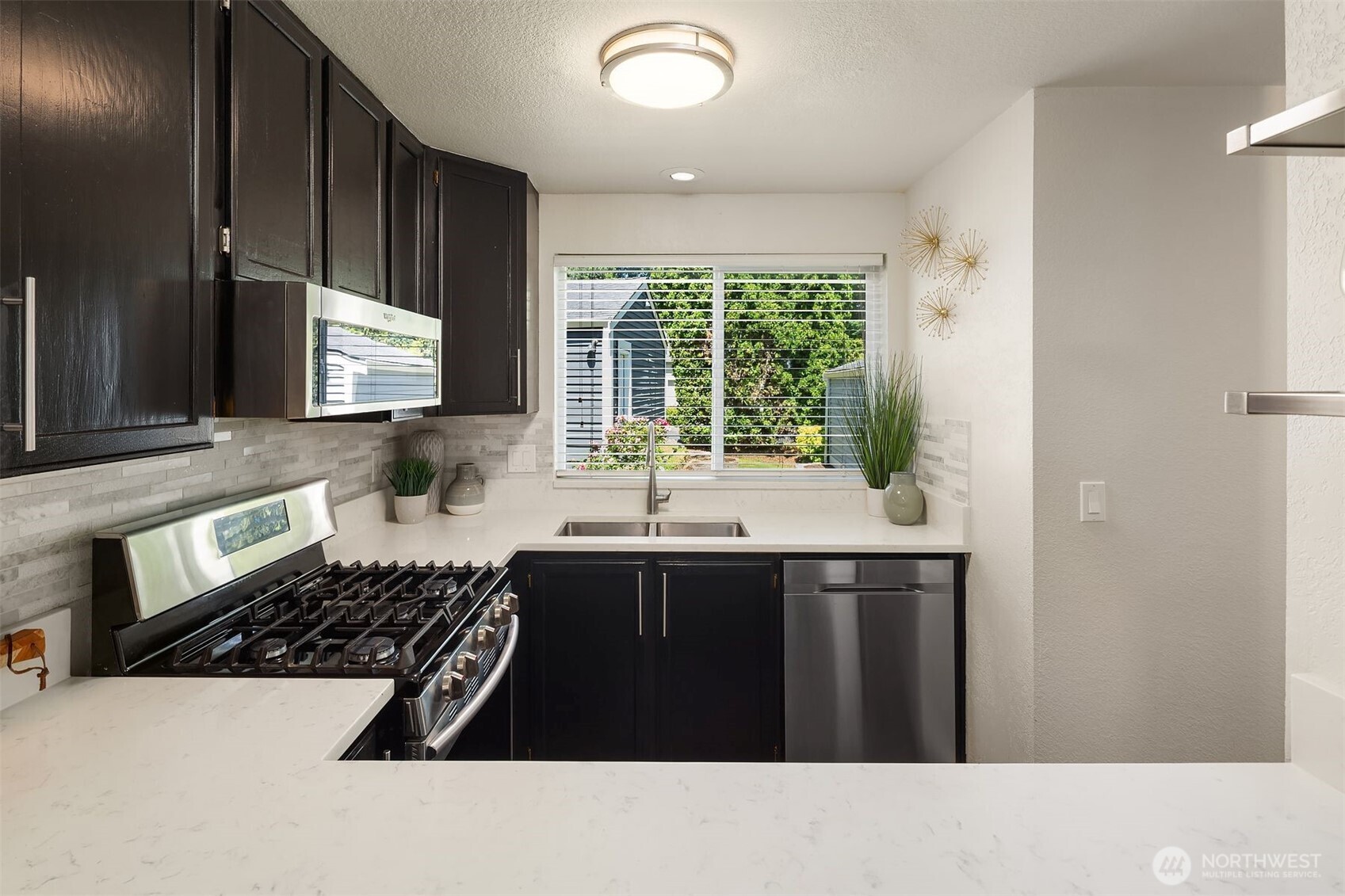 Sleek quartz countertops.