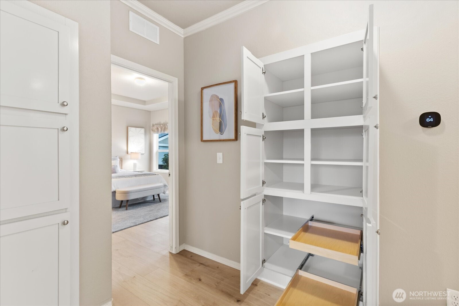Built in storage in hall with pull outs