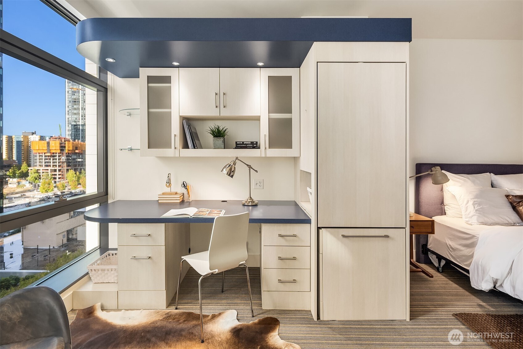 High end, custom built in desk and storage