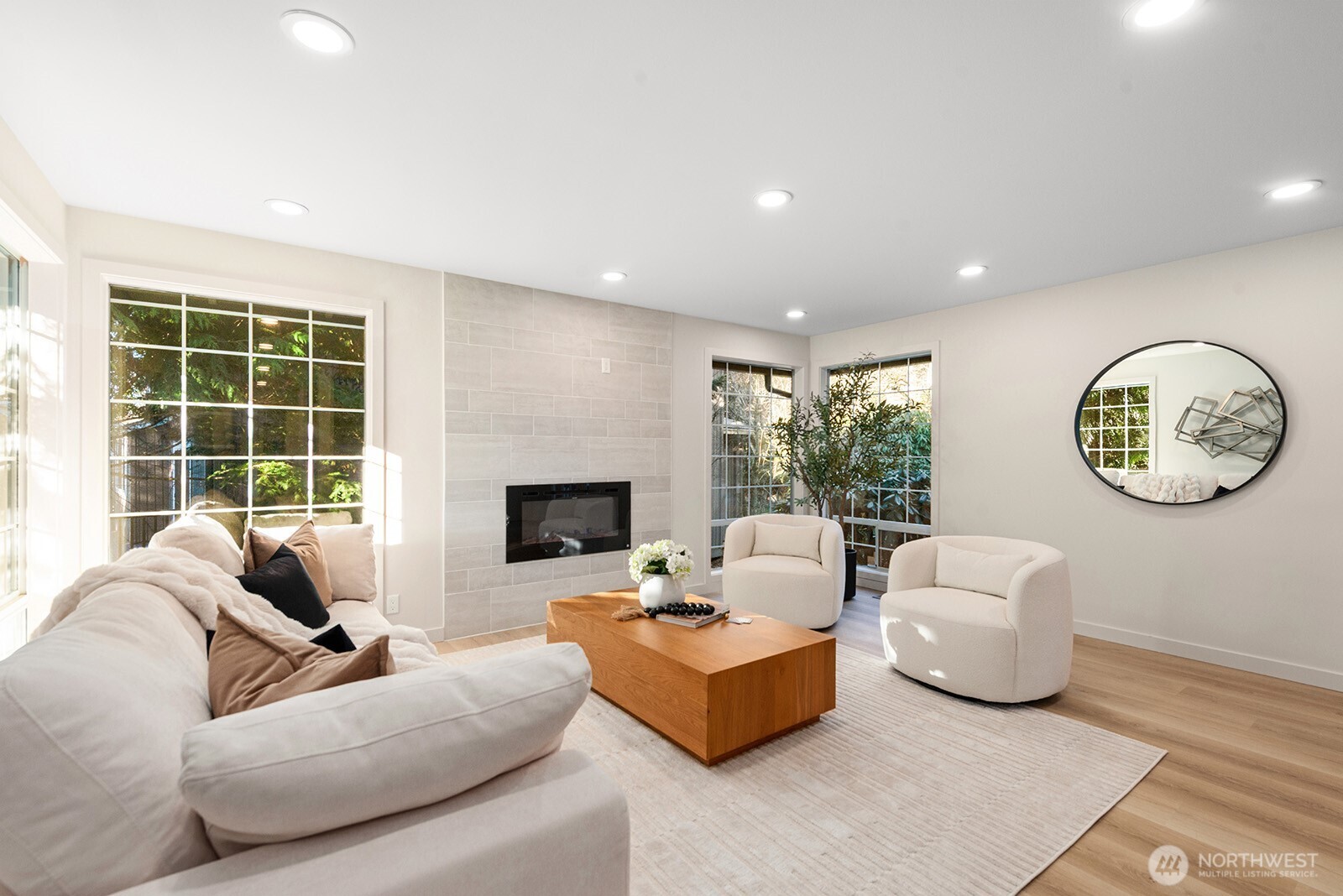 Living room with cozy fireplace