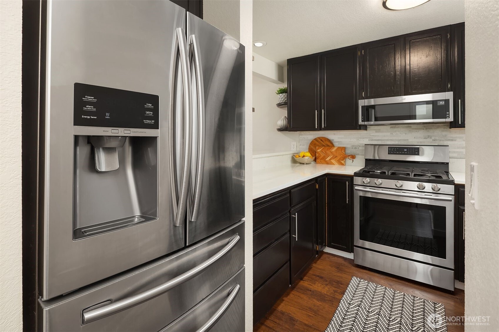 Updated stainless steel appliances.
