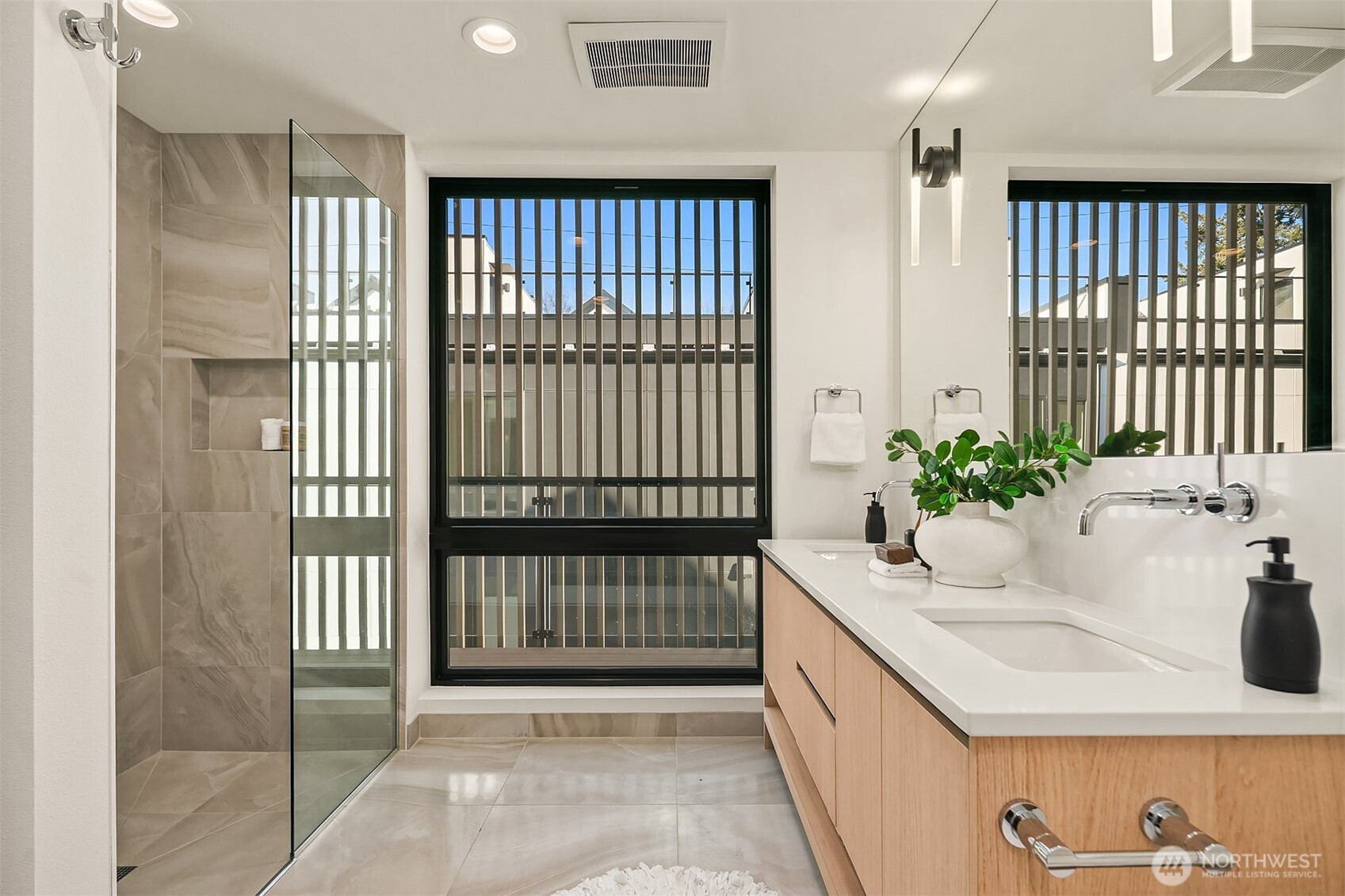 Primary suite vaulted ceilings and skylights
